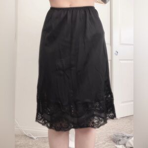 Elegant Black Lace Trim Slip Skirt